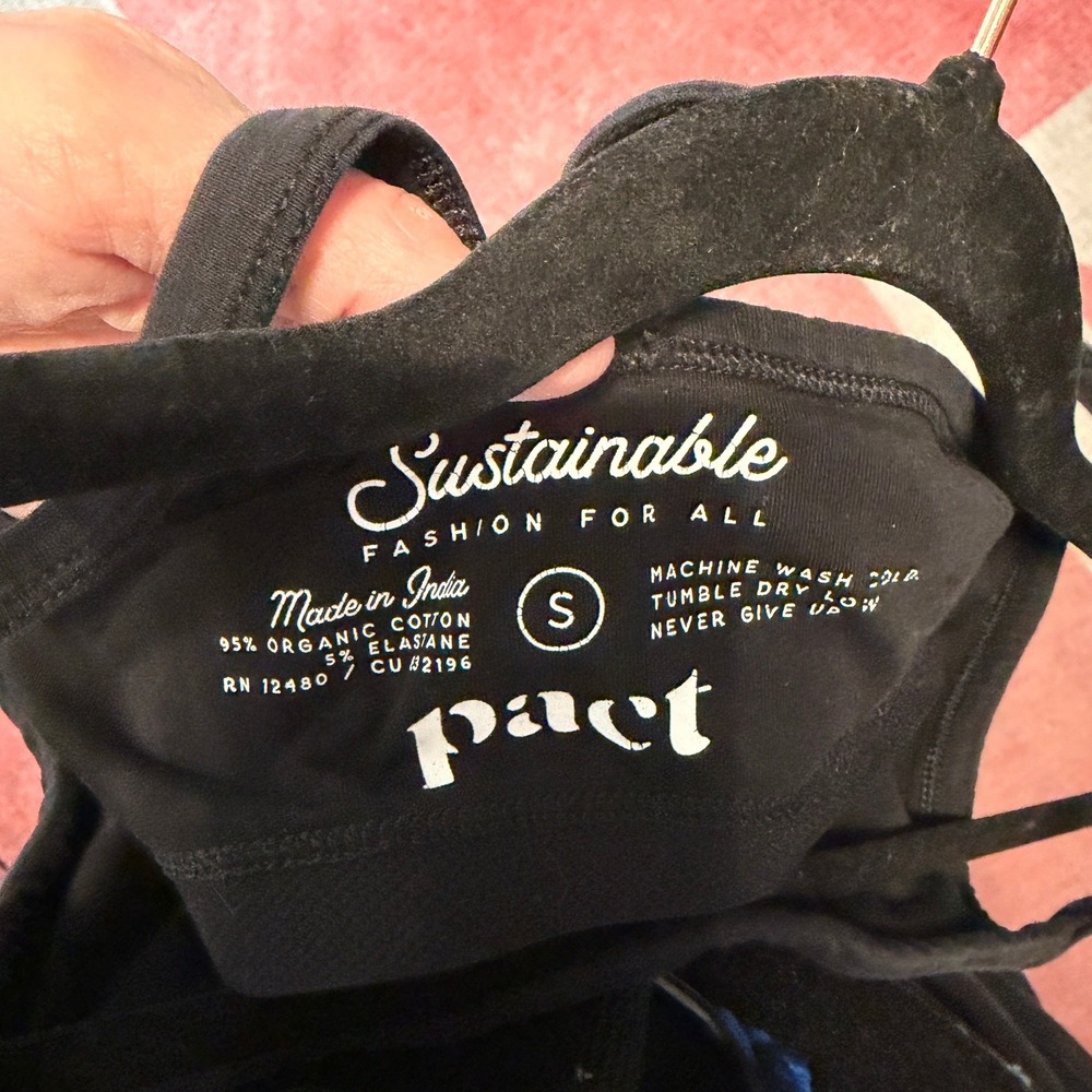 Pact Black Organic Cotton Double Strap Crossback Midi Dress with Pockets Small - Picture 3 of 9
